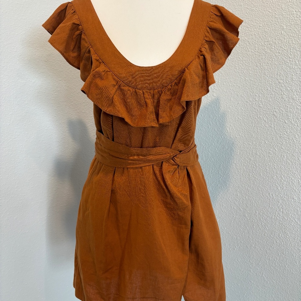 FREE PEOPLE sz XS burnt orange dress w buttons and bow
